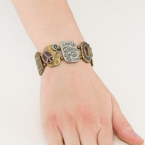 Love & Peace Silver, Copper & Gold Bracelet